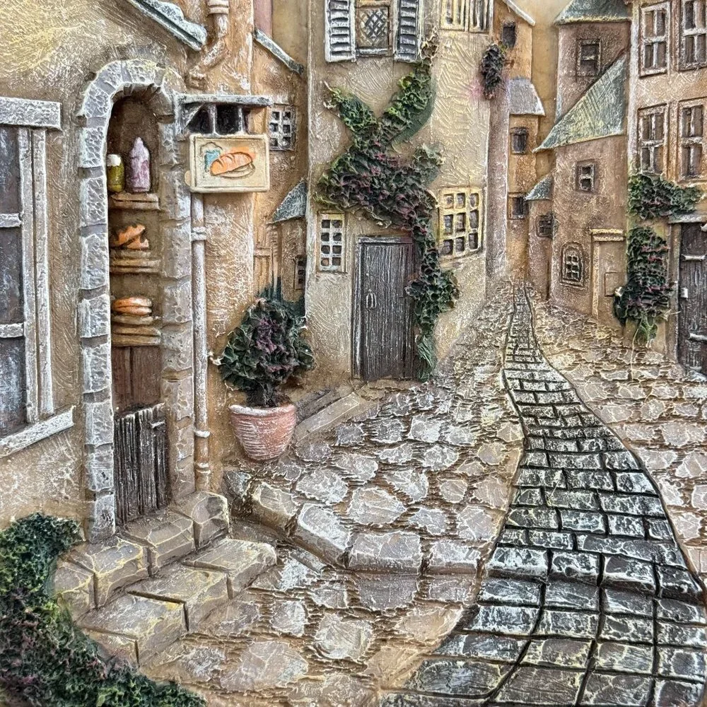 Realistic 3D Resin Wall Hanging, Cobblestone Street Village, 12" x 9.5" - Picture 10 of 15
